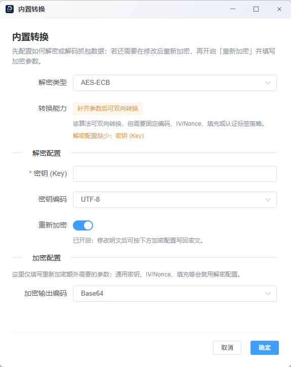 DevPeek 内置转换配置对话框截图